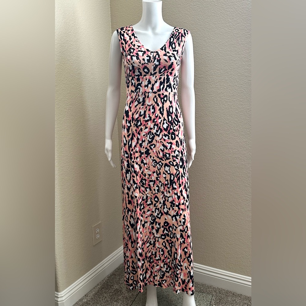 Apt 9 Sleeveless V-Neck Maxi Dress Pink & Black Animal Print